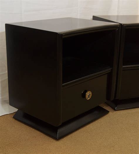 Pair of Black Lacquer Nightstands at 1stdibs