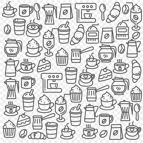 Set Of Hand Drawn Coffee Doodle Vector Illustration With Cute Design Suitable For Background ...