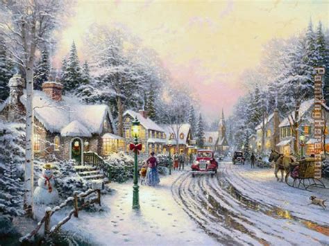 Thomas Kinkade Christmas Village painting anysize 50% off - Christmas Village painting for sale