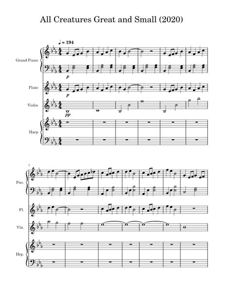 All Creatures Great and Small (2020) Sheet music for Piano, Flute, Violin, Harp (Mixed Quartet ...