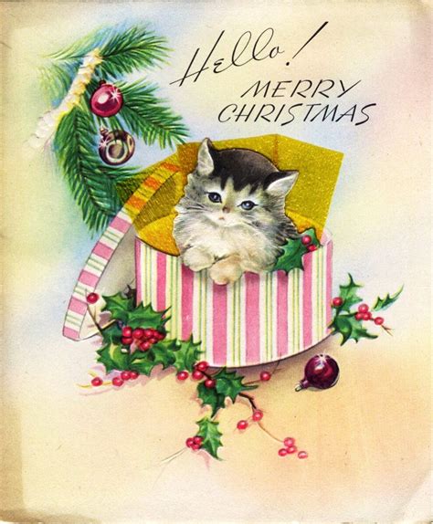 Hello! Merry Christmas sweet vintage Kitty | Vintage christmas cards ...