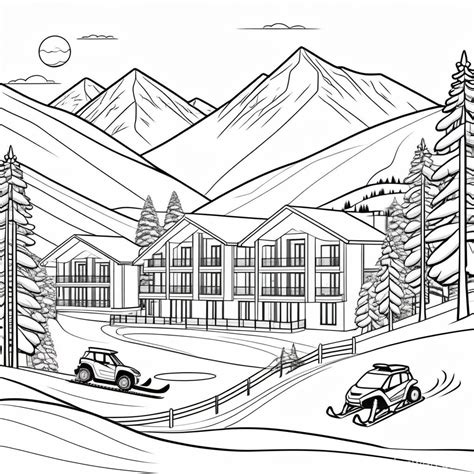 Snowy Ski Resort Coloring Page | Stable Diffusion Online