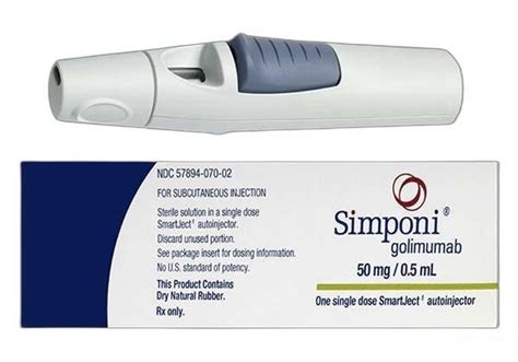 Simponi 50 mg/0.5 mL single-dose prefilled SmartJect® autoinjector Images - Pill Identifier