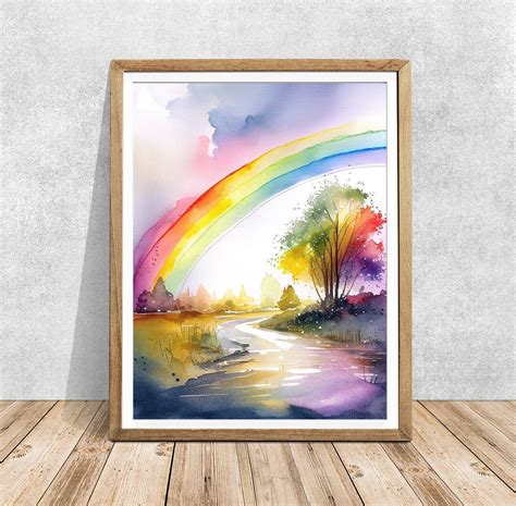 Rainbow Painting, Landscape Art, Landscape Painting Rainbow Art, - Etsy