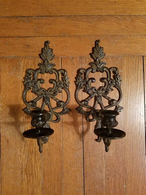 Vintage Ornate Cast Iron Wall Candle Holders Pair Gothic by ...