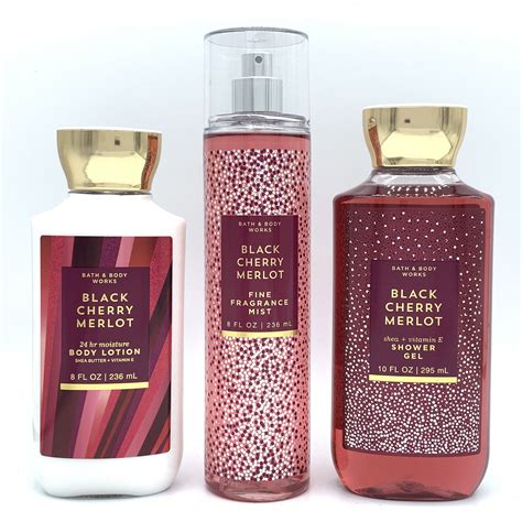 Bath and Body Works Black Cherry Merlot Fine Mist, Shower Gel and Body Lotion 3-Piece Bundle ...