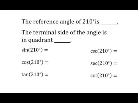 Find 6 Trig Function Values of 210 Degrees (Reference Triangle and Unit ...