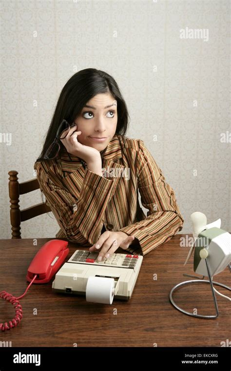 Accountant retro woman calculator negative expression Stock Photo - Alamy