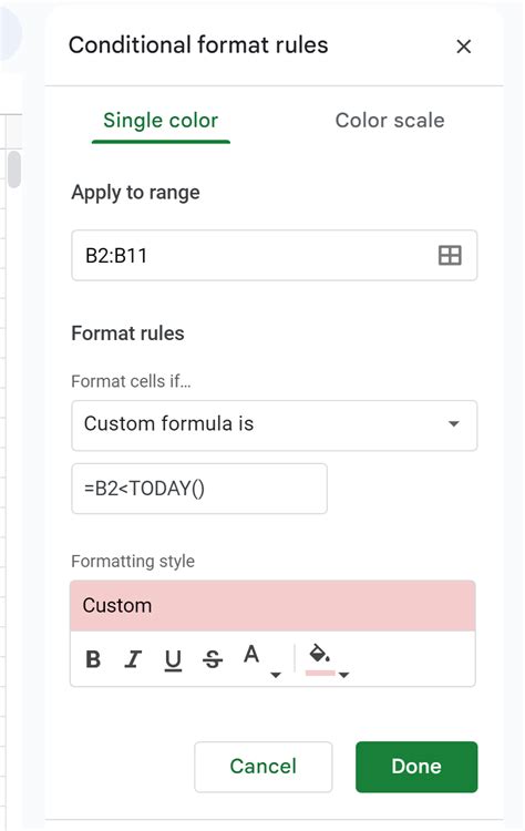 Google Sheets: Apply Conditional Formatting to Overdue Dates