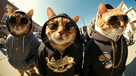 Funny Gangster Cat Trio HD Wallpaper