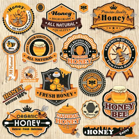 Vintage honey labels and badges vector free download