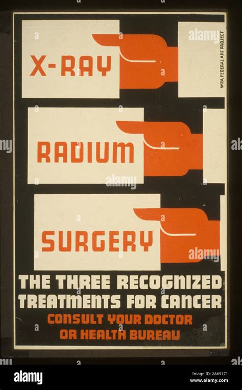 X-Ray, radium, surgery - the three recognized treatments for cancer Abstract: Poster promoting ...