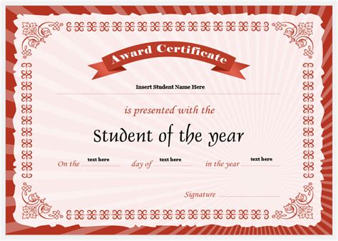 Student Of The Year Certificate Template