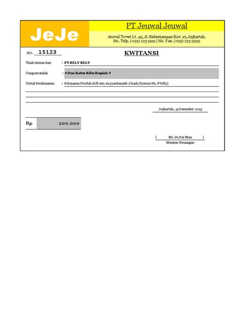 Contoh Template Kwitansi Excel Sederhana Ver.1.1 | PDF