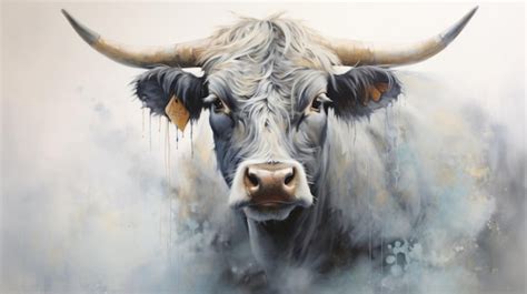 Premium AI Image | A painting of a bull with large horns