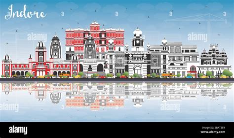 Indore India City Skyline with Gray Buildings, Blue Sky and Reflections. Vector Illustration ...