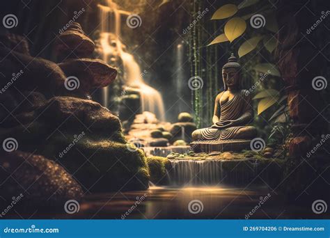 Zen Garden with Buddha Statue Stock Illustration - Illustration of ...