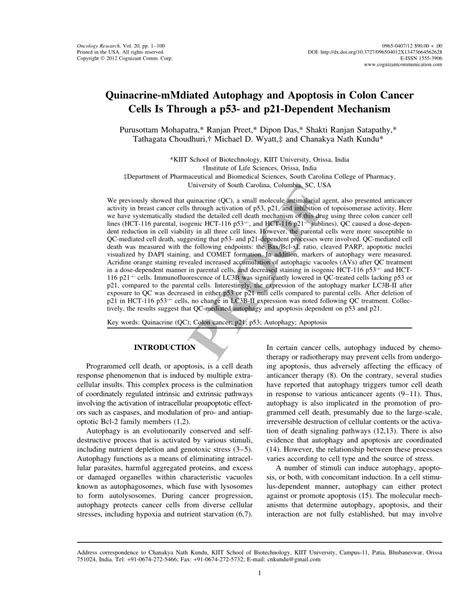 (PDF) Quinacrine-mediated autophagy and apoptosis in colon cancer cells is through a p53- and ...