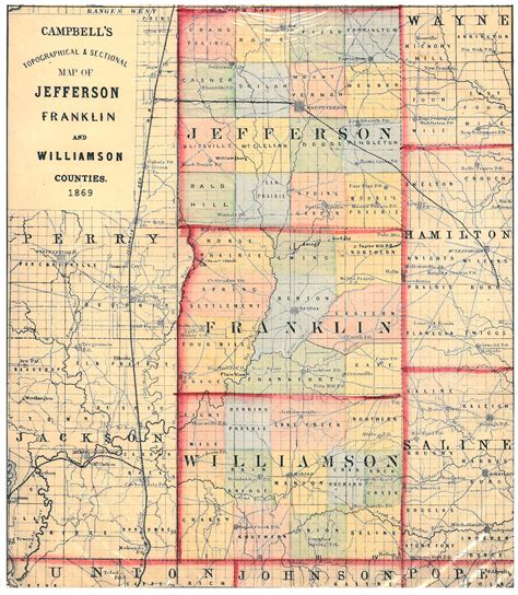 1869 Williamson, Franklin and Jefferson County Map | Williamson County ...