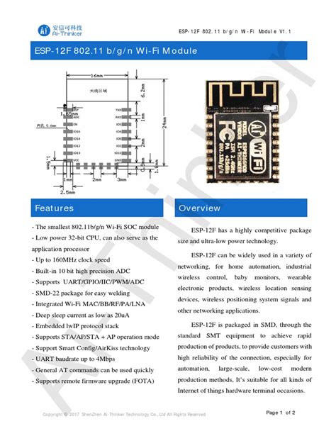 Aithinker Esp 12f Datasheet en | PDF | Wi Fi | Ieee 802.11