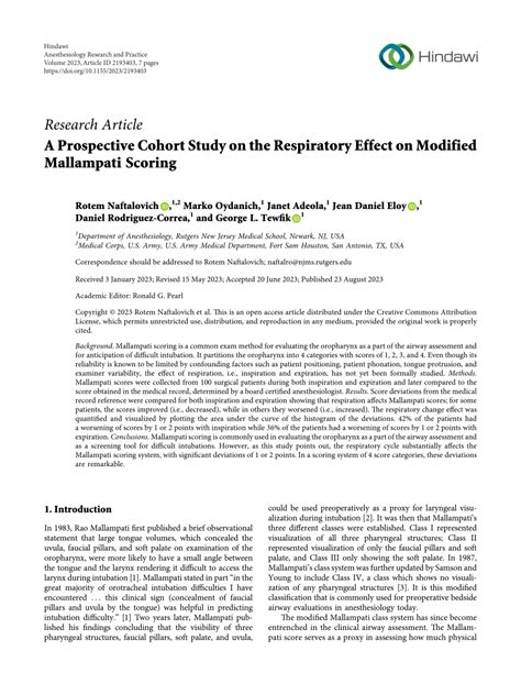 (PDF) A Prospective Cohort Study on the Respiratory Effect on Modified Mallampati Scoring