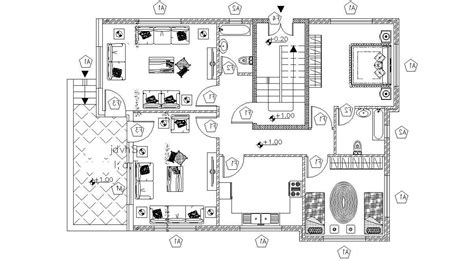 1 BHK Bungalow Design Furniture Layout Plan - Cadbull