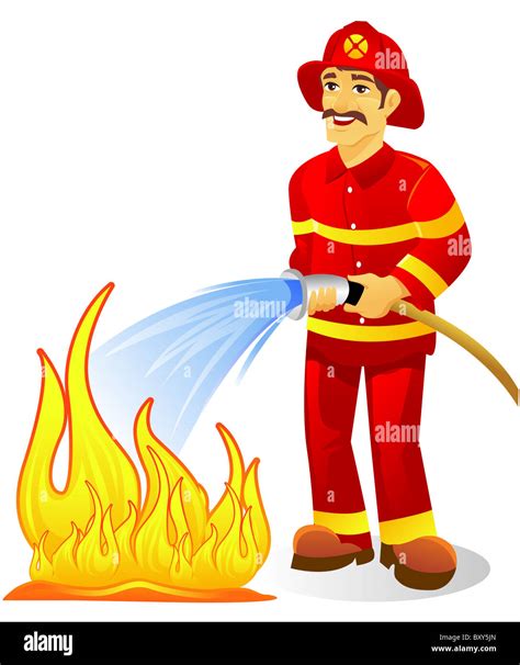 fireman with hose putting out fire Stock Photo - Alamy