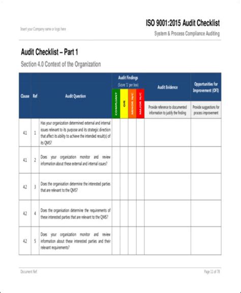 Iso 9001 Checklist Excel Template | DocTemplates