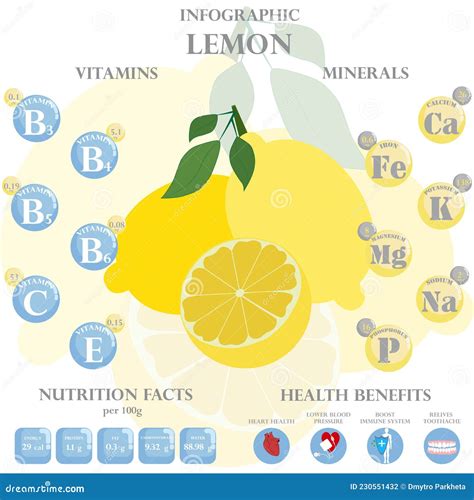 Lemon Nutrition Facts and Health Benefits Infographic Stock Vector ...