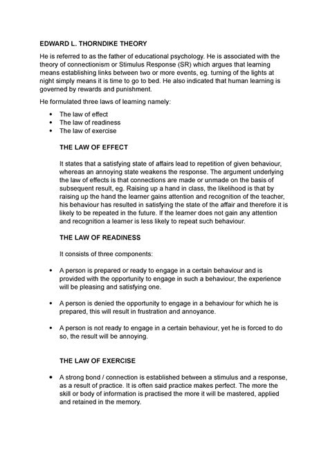Edward L Thorndike Theory - EDWARD L. THORNDIKE THEORY He is referred ...