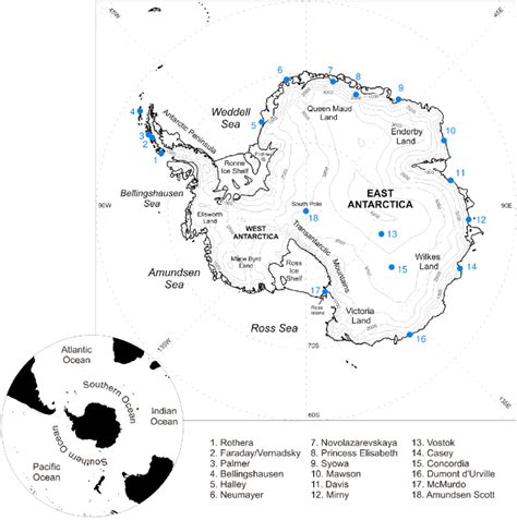 Map of Antarctica with topographic contours at 500 m intervals. The... | Download Scientific Diagram