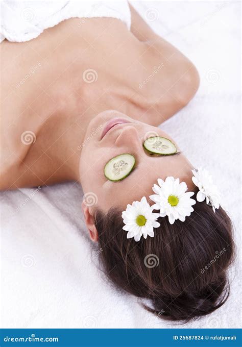 Woman Relaxing with Cucumber Slices on Her Eyes Stock Photo - Image of ...