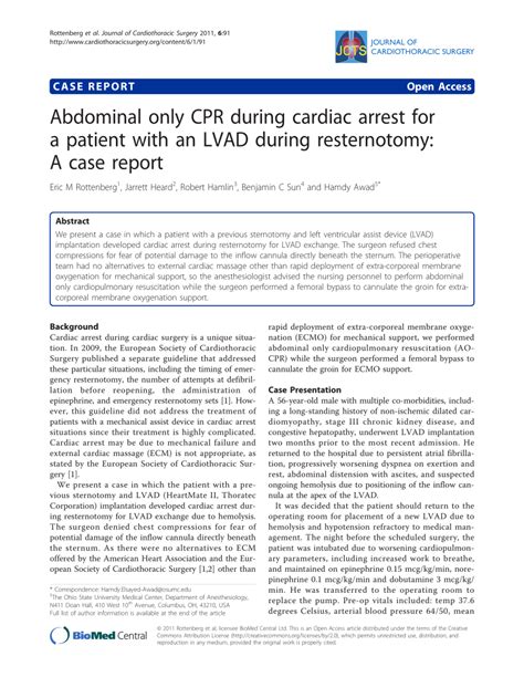 (PDF) Abdominal only CPR during cardiac arrest for a patient with an LVAD during resternotomy: A ...