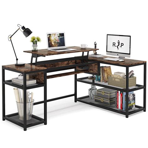 Buy Tribesigns Lift Top L-Shaped Desk, Industrial Height Adjustable Corner Computer Desk with ...
