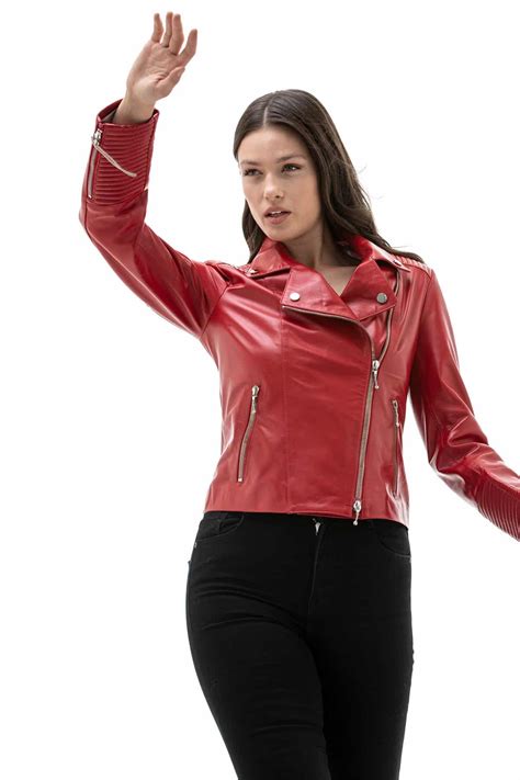 Women's 100 % Real Red Leather Biker Jacket