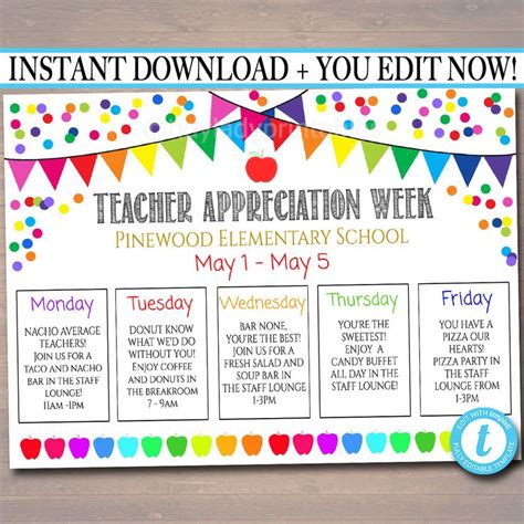 EDITABLE Teacher Appreciation Week Itinerary Poster, Digital File ...