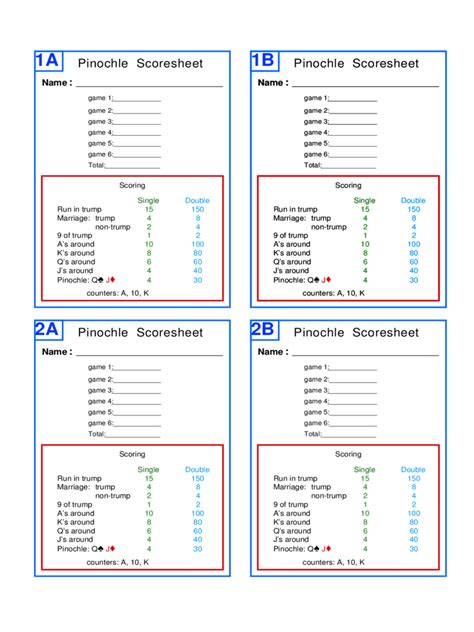 Pinochle Score Sheet - 4 Free Templates in PDF, Word, Excel Download