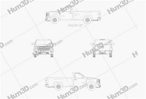 Chevrolet Silverado Regular Cab 2016 Blueprint - 3DModels