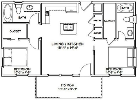 36x20 House 2-bedroom 2-bath 720 Sq Ft PDF Floor Plan Instant Download Model 3B - Etsy | Guest ...