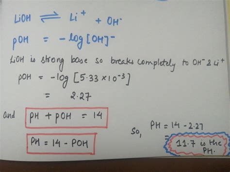 [Solved] Determine the pH of a 5.33 × 10 -3 M LiOH solution. Your answer... | Course Hero