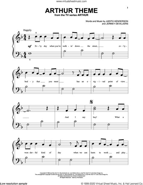 Arthur Theme sheet music for piano solo (PDF-interactive)