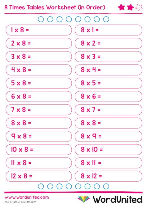 8 Times Tables Worksheets (in Order and Random) - WordUnited