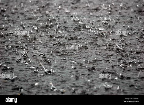 Pouring rain raindrops in a puddle of water "Heavy Rain" "Stormy Stock Photo: 2265613 - Alamy