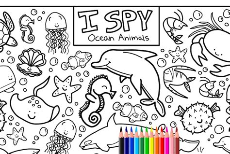 I Spy Ocean Animals Coloring Page, Printable Download, Colouring Page, Kids Search Activity ...