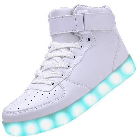 Men High Top USB Charging LED Light Up Shoes Flashing Sneakers - White