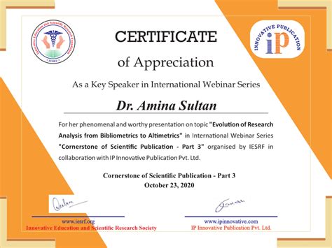 Certificate of appreciation for speakers samples