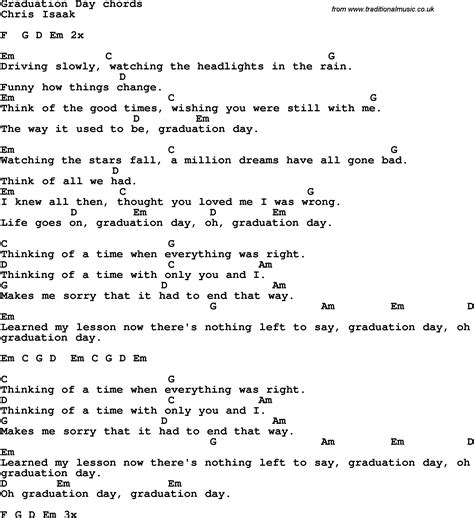 Song lyrics with guitar chords for Graduation Day - Chris Isaak