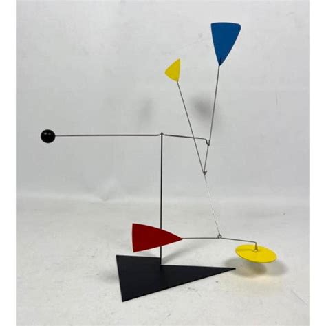 Colorful Kinetic Wind Sculpture Stabile. Indoor Sculpture With Suspended Paddles Above Black ...