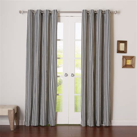 Quality Home Cotton Stripe Curtains - Stainless Steel Silver Grommet Top - Navy - 52"W x 96"L ...