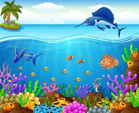 Cartoon fish under the sea stock vector. Illustration of isle - 69561769